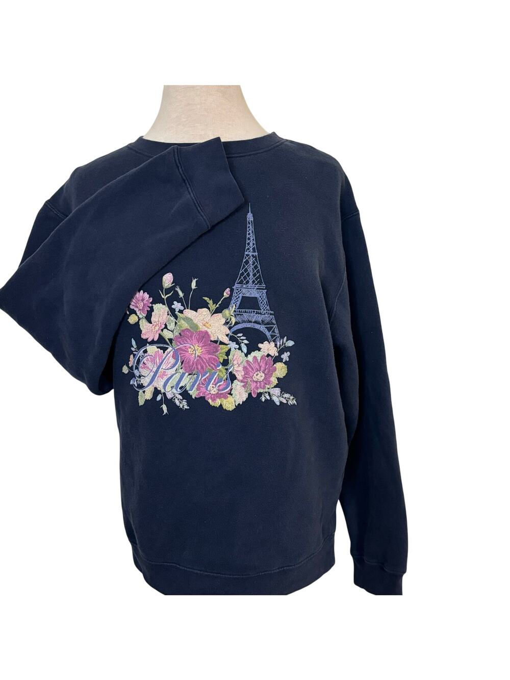 Vintage Paris France Eiffel Tower Floral Graphic Sweatshirt Retro 90s GrannyCore